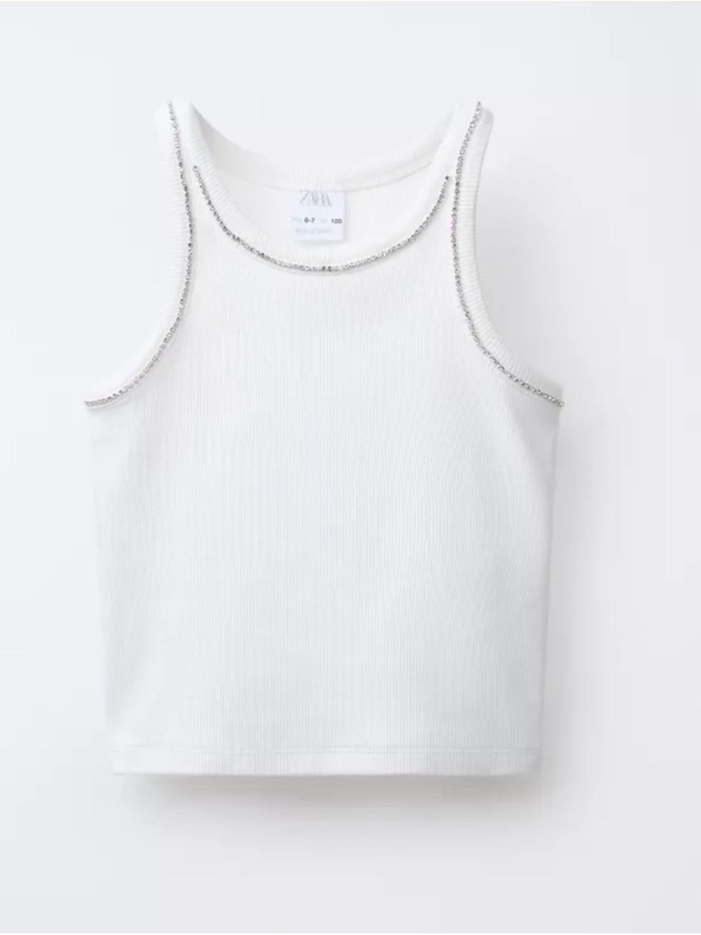 Zara ripped Girls' White Ribbed Tank Top with Silver Trim